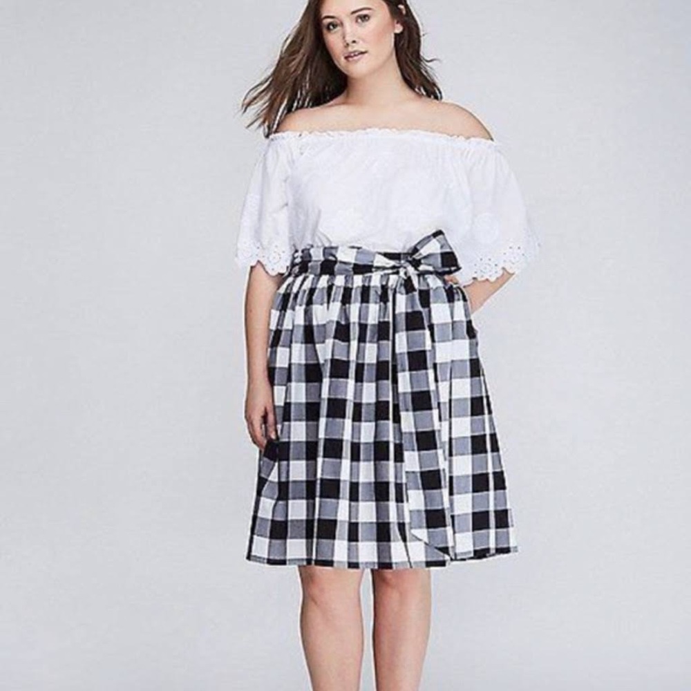 Lane Bryant plaid tie waist knee length skirt